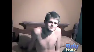 Nasty twink teen slut jerks gone before giving blowjob